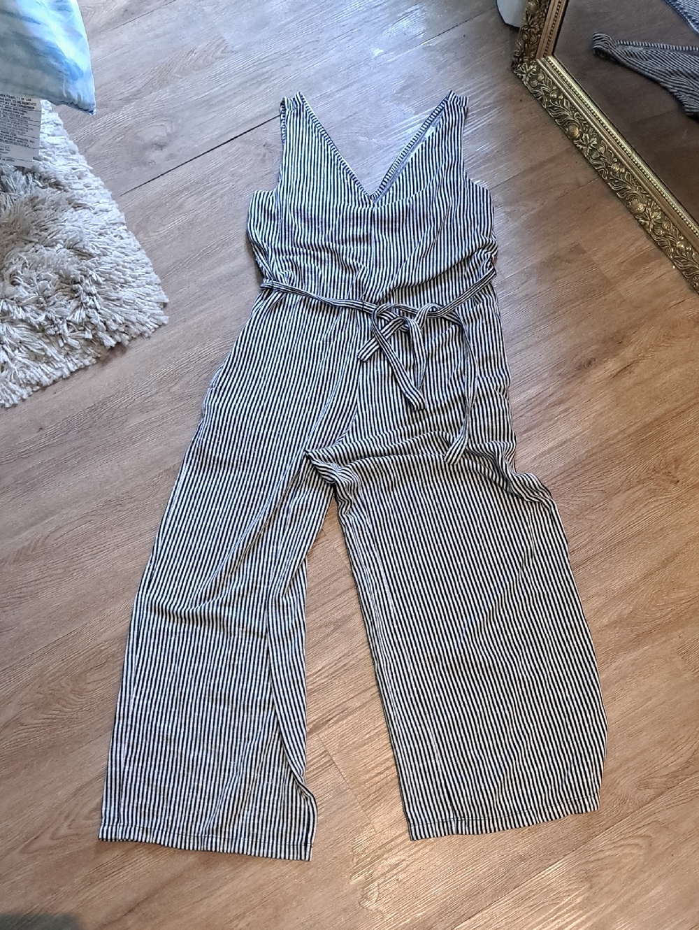 Max Studio Black & White Striped V-Neck Wide-Leg Jumpsuit